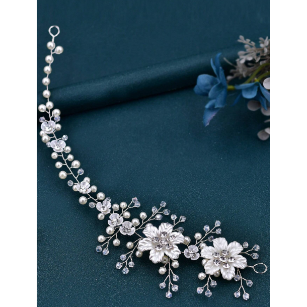 Hr smykke med smukke hvide blomster - Slv 