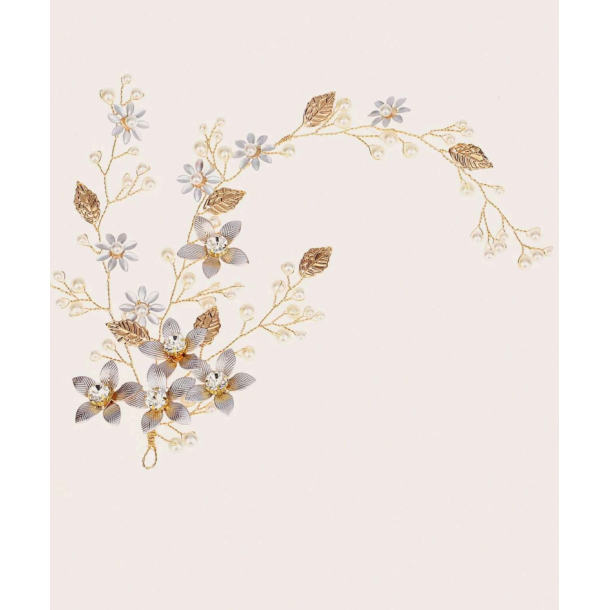 Hr smykke med de fine blomster og hvide perler 