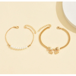 2 Stk. Armbnd med hvide perler og sd sljfe Forgyldt