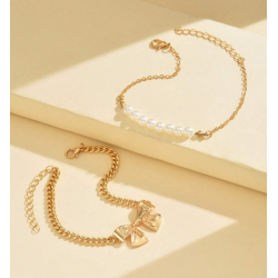 2 Stk. Armbnd med hvide perler og sd sljfe Forgyldt