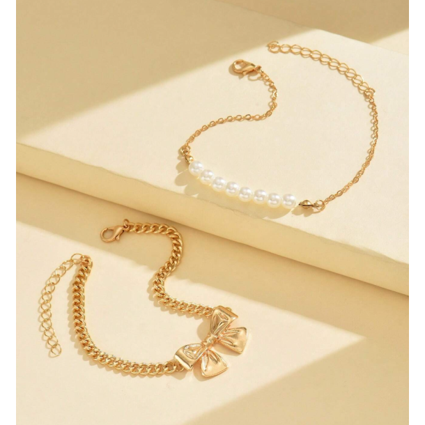 2 Stk. Armbnd med hvide perler og sd sljfe Forgyldt