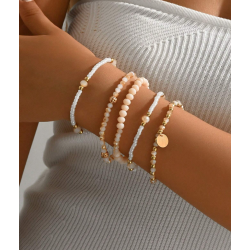 5 Stk. Armbnd med hvide og forgyldte perler - Sart Rosa