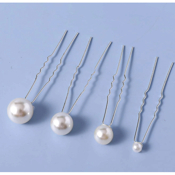 18 stk. Hrnle med hvide perle - Slv