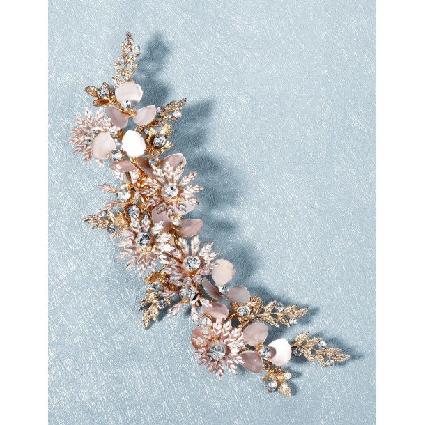 Stor hrnl med blomster og perler i gylden nuancer 