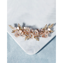 Stor hrnl med blomster og perler i gylden nuancer 