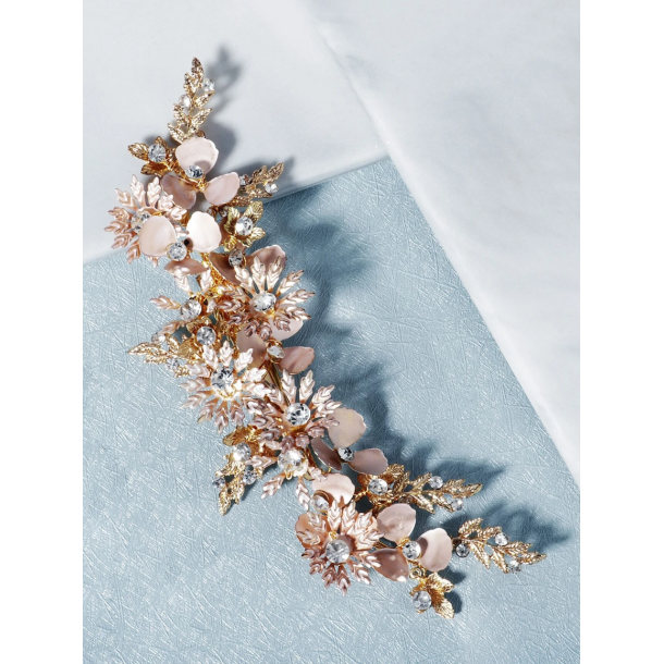 Stor hrnl med blomster og perler i gylden nuancer 