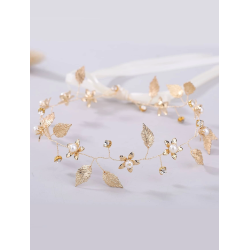 Hr smykke med fine hvide blomster - Forgyldt