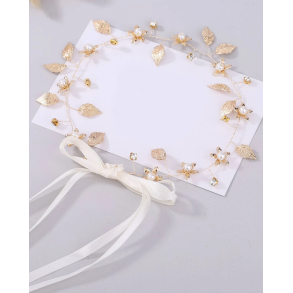 Hr smykke med fine hvide blomster - Forgyldt