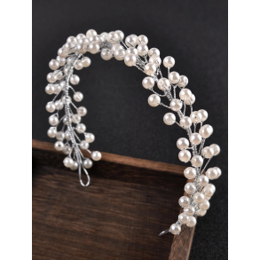 Hr smykke med mange fine hvide perler - Slv