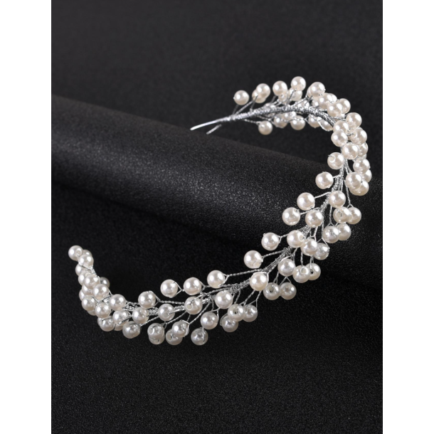 Hr smykke med mange fine hvide perler - Slv