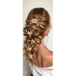 5 stk. Hrnle med hvide perler, blomster og guld blade 