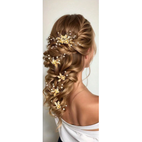 5 stk. Hrnle med hvide perler, blomster og guld blade 