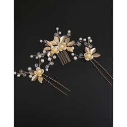 5 stk. Hrnle med hvide perler, blomster og guld blade 