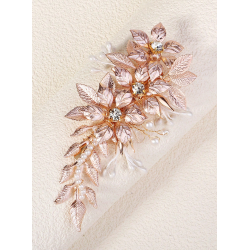 Hrklemme med blomster og perler i gylden nuancer 