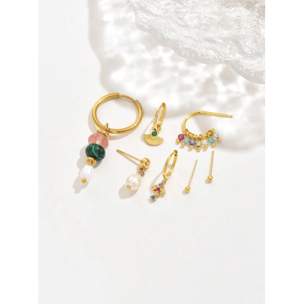 Forgyldt reringe st - 7 stk. - Farvede