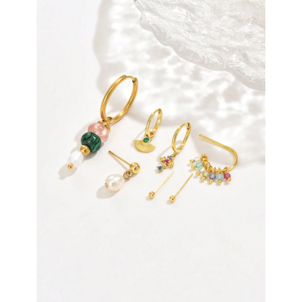 Forgyldt reringe st - 7 stk. - Farvede