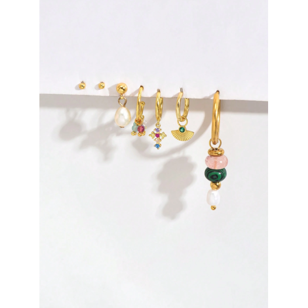 Forgyldt reringe st - 7 stk. - Farvede