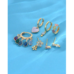 Forgyldt reringe st - 7 stk. - Farvede