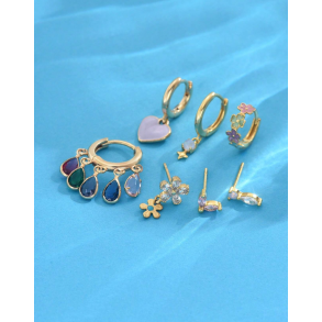 Forgyldt reringe st - 7 stk. - Farvede