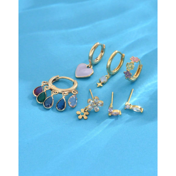 Forgyldt reringe st - 7 stk. - Farvede