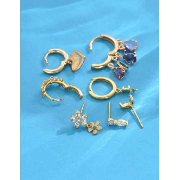 Forgyldt reringe st - 7 stk. - Farvede