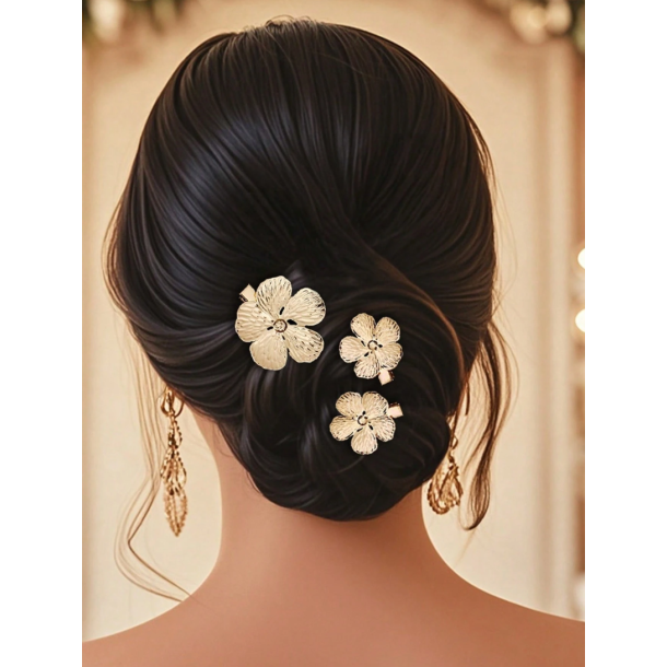 3 stk. Blomster hrspnder - Forgyldt