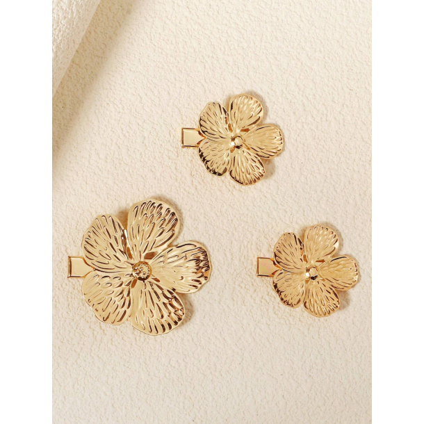 3 stk. Blomster hrspnder - Forgyldt