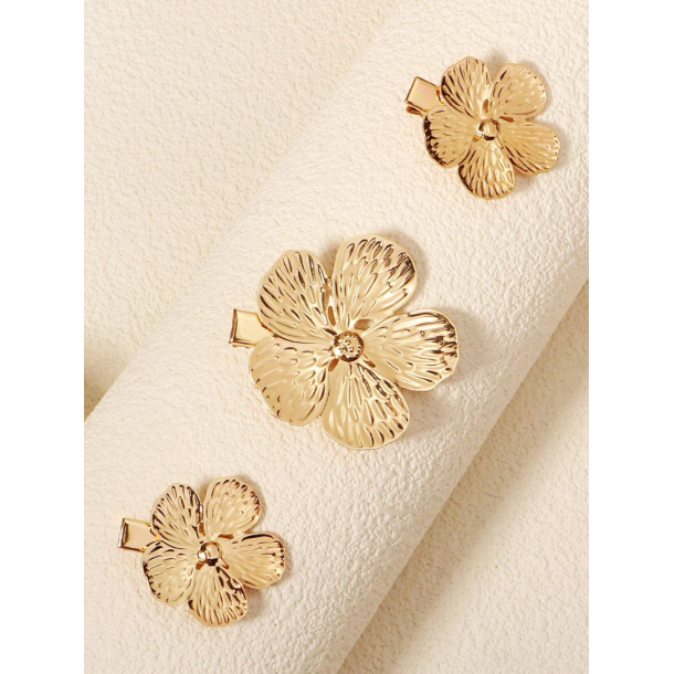 3 stk. Blomster hrspnder - Forgyldt