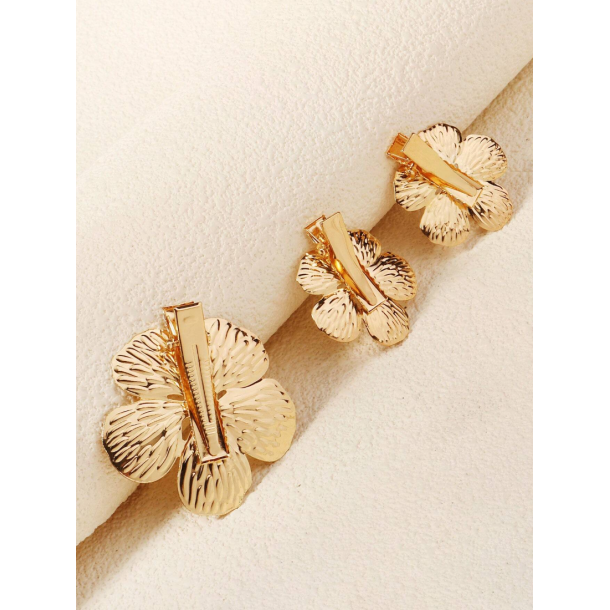 3 stk. Blomster hrspnder - Forgyldt