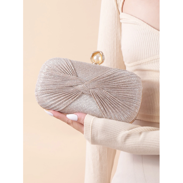 Champange Clutch taske dekoreret med smuk glimmer stof