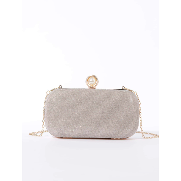 Champange Clutch taske dekoreret med smuk glimmer stof