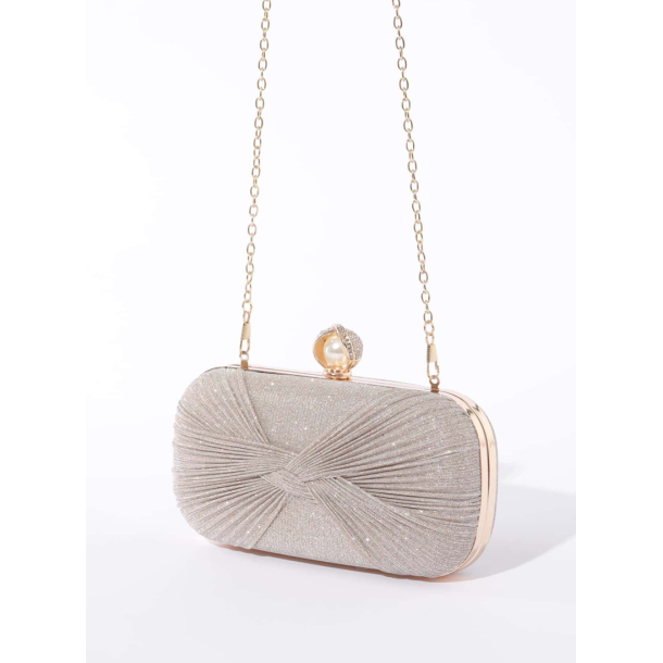Champange Clutch taske dekoreret med smuk glimmer stof