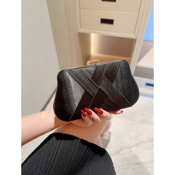 Sort Clutch taske med smuk stof detalje