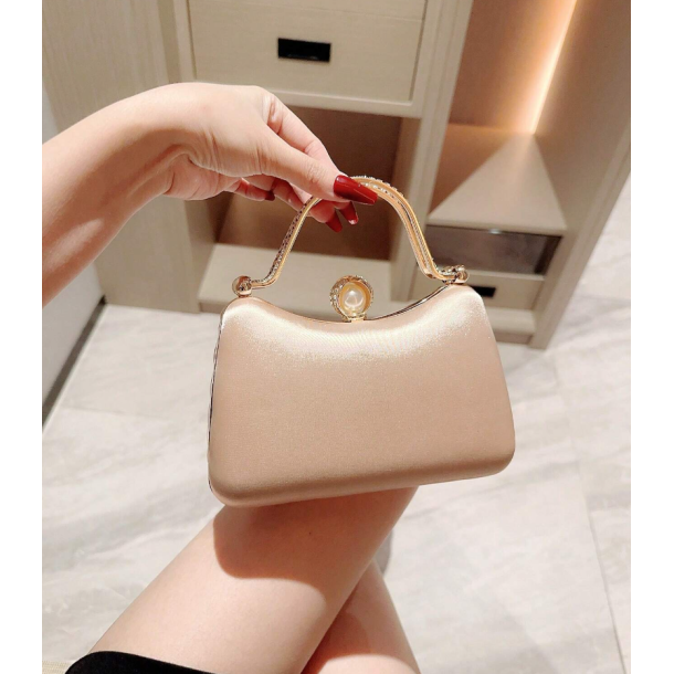 Champange farvet Clutch taske dekoreret med de smukkeste rhinesten