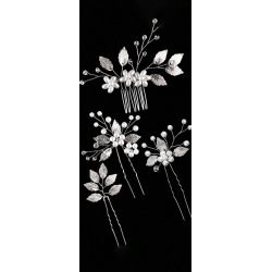 4 stk. Hrnle med hvide perler og slv blade 