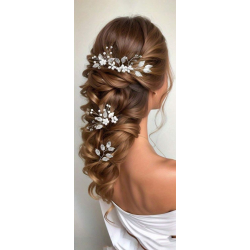 4 stk. Hrnle med hvide perler og slv blade 