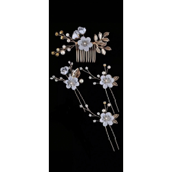 Guld farvet hrnl med blomster og rhinesten - Sart bl