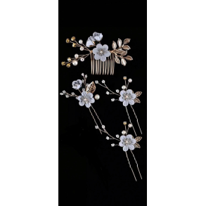 Guld farvet hrnl med blomster og rhinesten - Sart bl