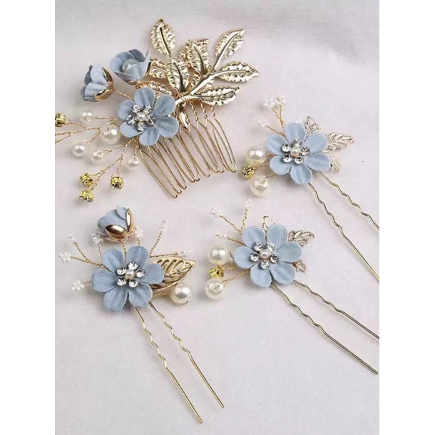 Guld farvet hrnl med blomster og rhinesten - Sart bl