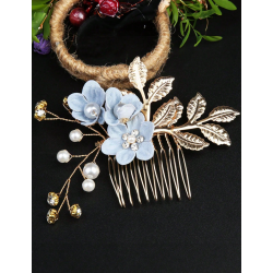 Guld farvet hrnl med blomster og rhinesten - Sart bl