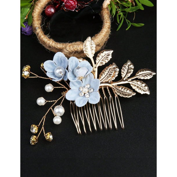 Guld farvet hrnl med blomster og rhinesten - Sart bl