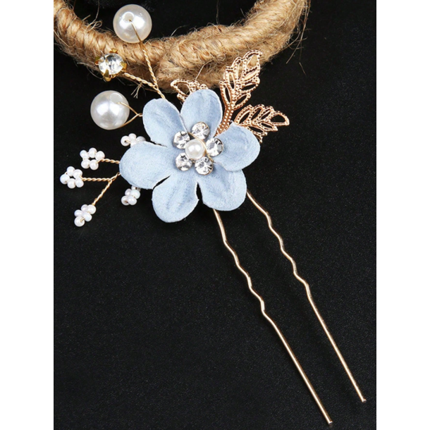 Guld farvet hrnl med blomster og rhinesten - Sart bl