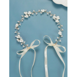 Hr smykke med fine hvide blomster - Forgyldt