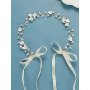 Hr smykke med fine hvide blomster - Forgyldt