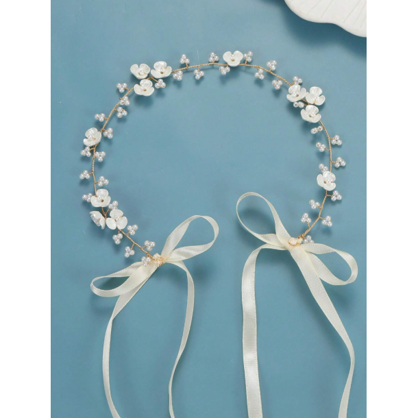 Hr smykke med fine hvide blomster - Forgyldt