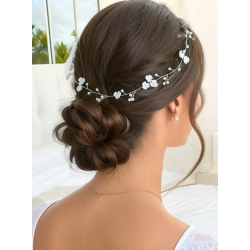 Hr smykke med fine hvide blomster - Slv