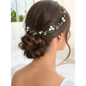 Hr smykke med fine hvide blomster - Slv