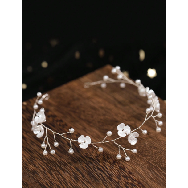 Hr smykke med fine hvide blomster - Slv