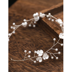 Hr smykke med fine hvide blomster - Slv