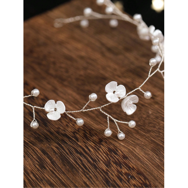 Hr smykke med fine hvide blomster - Slv